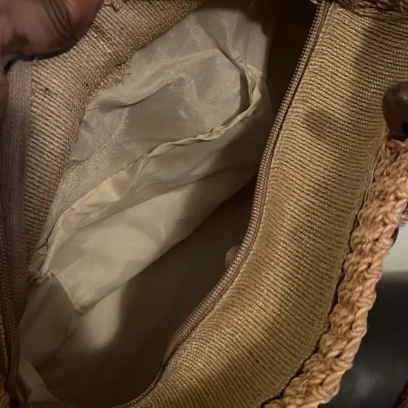 Vintage Woven Straw Handbag Wood Handle Coastal Beach Summer Tote - Picture 14 of 16